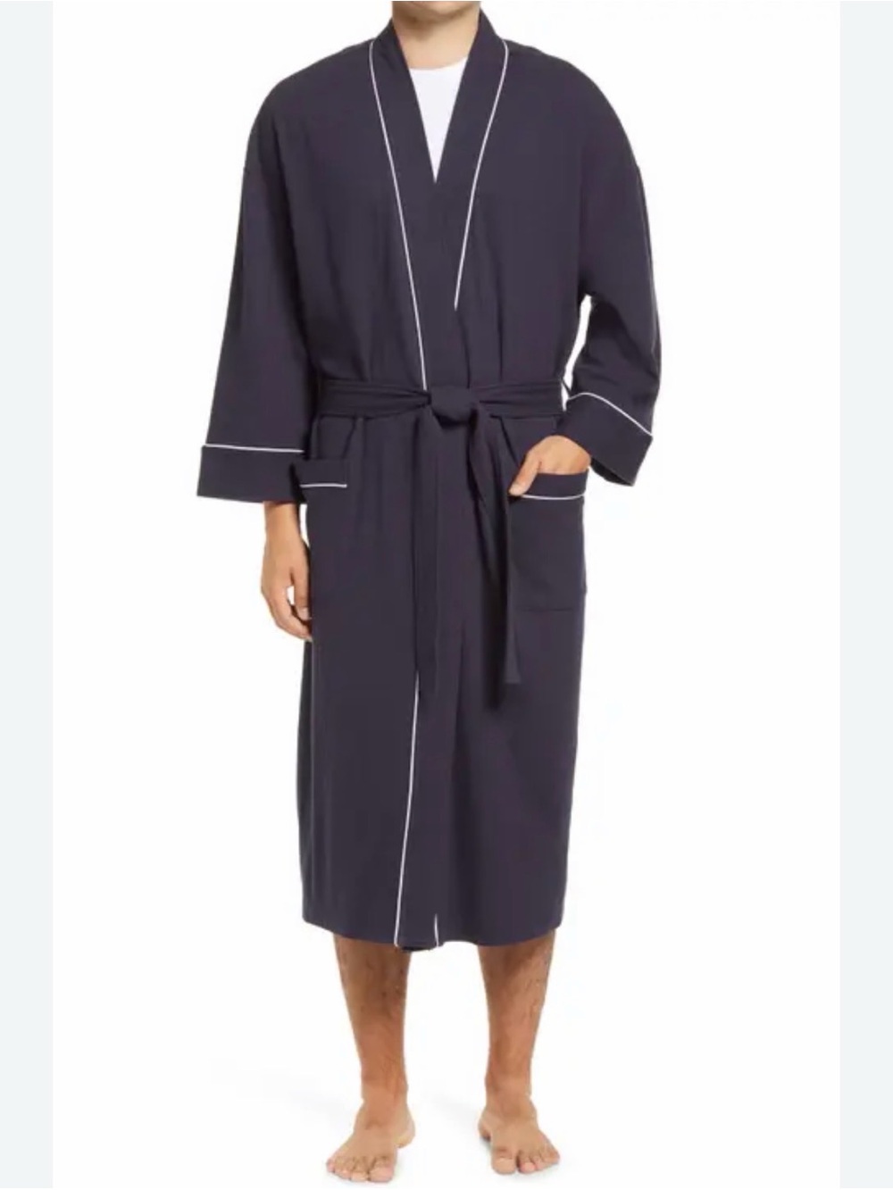 Majestic Navy Men's Robe with White Piping